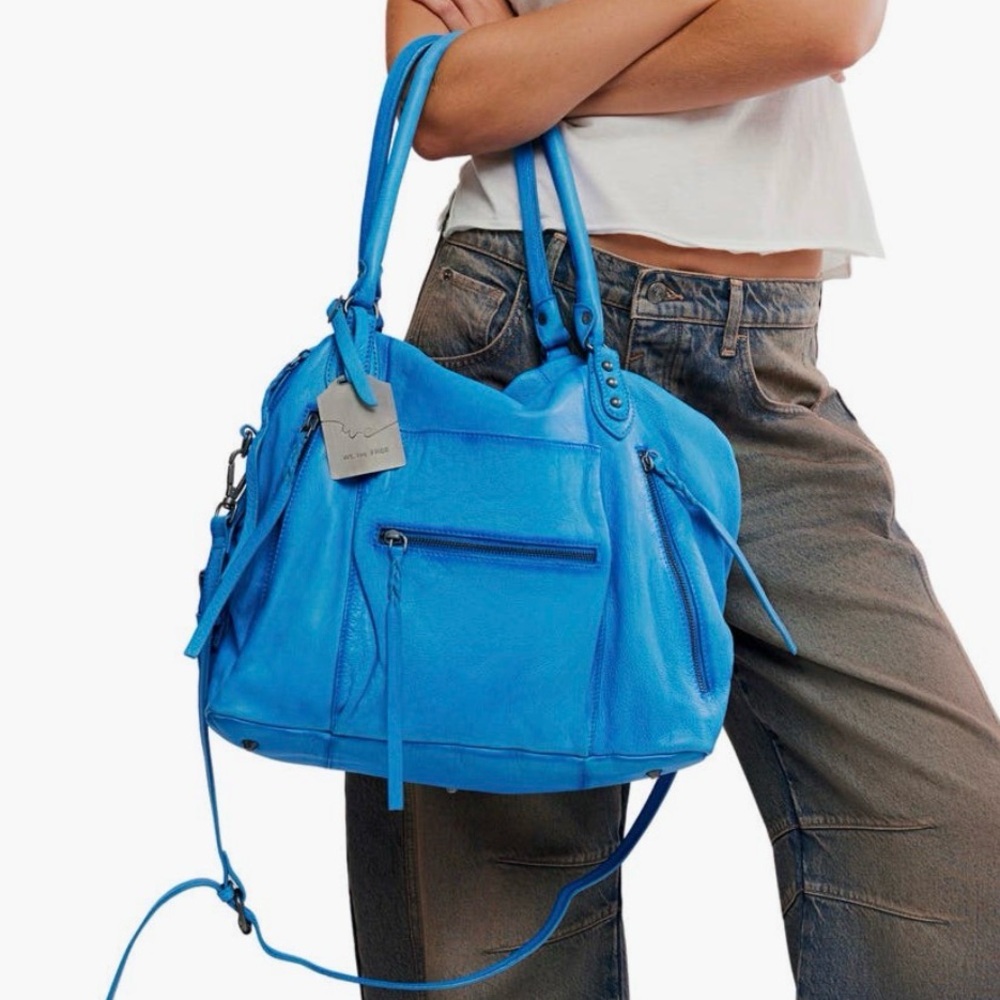 We The Free Emerson Leather Tote Bag - Sapphire Blue Free People